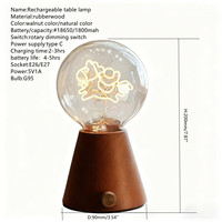 Lampe de table conique à intensité variable avec ampoules LED, rechargeable par USB, 1800 mAh, couleur noyer, pour décoration et cadeau