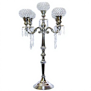 Premium Quality Latest Design Tall Metal Aluminum 5 Arm Candelabra Crystal <b>Ball</b> Silver Finished Wedding Tabletop Decorations - Product Image 1