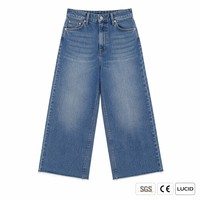 Celana Jeans Wanita Model High-Waist Vintage Wide Leg Grosir, Logo Custom London, Celana Denim Crop OEM S-5XL