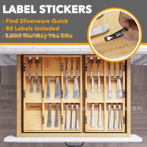 Bamboo Cutlery <b>Storage</b> <b>Box</b> Rectangular <b>Kitchen</b> Drawer Organizer For Knives Forks Spoons Space Saving Design - Product Image 3
