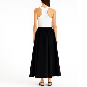 कस्टम ग्रीष्मकालीन उच्च कमर-रेखा महिलाओं के लिए काली मिडी लंबी स्कर्ट - Product Image 2