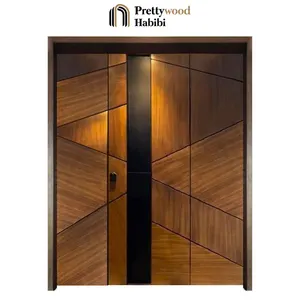 Prettywood Residencial Casa Moderna de Design Geométrico Um e meio Porta de Entrada Dianteira Exterior de Madeira maciça à prova d'água para casas