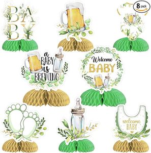 Décorations <span class=keywords><strong>de</strong></span> Baby Shower Thème 'Baby Brewing' et 'Beer' avec Verdure, 8 Pièces <span class=keywords><strong>de</strong></span> Centres <span class=keywords><strong>de</strong></span> Table en Papier Nid d'Abeille, pour Intérieur/Extérieur, Fête <span class=keywords><strong>de</strong></span> Révélation du Sexe - Product Image 1