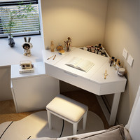 Table de maquillage triangulaire en bois massif avec bureau de rangement minimaliste, table de maquillage compacte intégrée pour les petites chambres