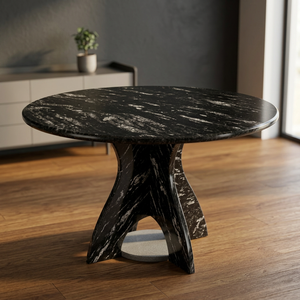 Hayat Group Fish <b>Black</b> Granite Stand <b>Round</b> Pedestal Serving <b>Table</b> Polished - Product Image 3