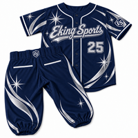 Ensemble short et maillot de baseball en tissu sergé 100 % polyester, sublimé, avec broderie et appliqué de passepoil blanc, OEM