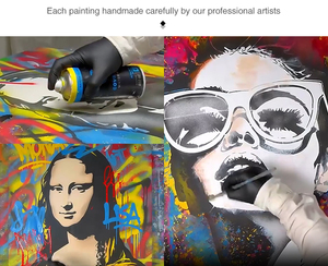 Quadro Moderno Dipinto a Mano su Tela Pop Art, Decorazione Murale Colorata Stile Graffiti Street Art Banksy per Villa, Designer e Loft - Product Image 4