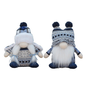 Poupée nain tricotée de Noël, bleue, à longue barbe, ornement décoratif pour la décoration de la maison pendant les fêtes - Product Image 4