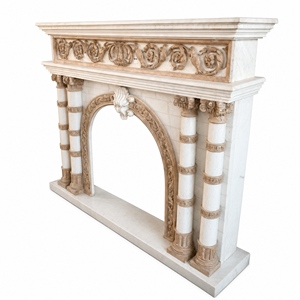 Customized Marble Fireplace Modern Hand Carved Luxury Beige & White Marble Fireplace Mantel Marble Fireplace Surround - Product Image 2