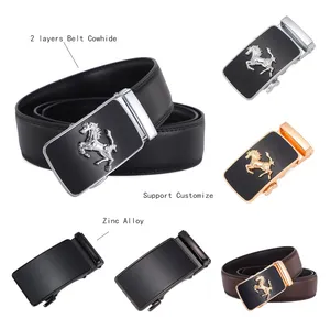 Real Cowhide Luxury Business Casual Horse Designer Automatic Buckle Belts Men Split Genuine Leather Belt
