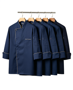 Professional Chef <b>Jacket</b> Men Long Sleeve Button Closure Navy Blue Uniform Restaurant Bar Workwear Woven Polyester Cotton - Product Image 1