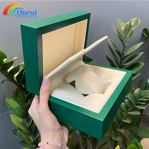 Boîte à montre en cuir PU vert de luxe, boîte cadeau rigide haut de gamme pour une seule montre mécanique - Product Image 1
