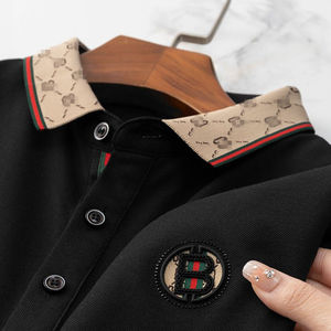 Camiseta Polo de Manga Corta con Cuello y Diseño de Patchwork Colorido 2025, Camiseta de Algodón con Bordado de Letras y Cuentas para Hombre, Estilo Casual de Negocios - Product Image 3