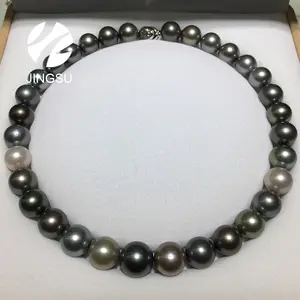 Tradicional mezcla natural color de la forma redonda de gran tamaño Tahitian perlas collar tipo de joyería