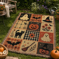 Couverture en flanelle de style américain pour Halloween, motif géométrique en polyester, personnalisable, multifonction, pour canapé, lit, décoration de la maison