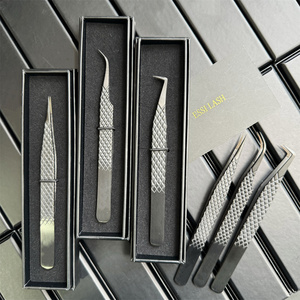 Pinset ekstensi bulu mata logo mega volume dengan pegangan serat pinset ujung serat 45 90 derajat bentuk l - Product Image 2