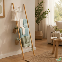 Porte-serviettes multi-niveaux durable pour salle de bain, échelle à serviettes inclinable pour serviettes et petits accessoires, avec plusieurs barres de suspension pour salle de bain