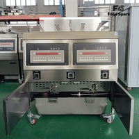 Friteuse à gaz grande capacité avec filtre à huile, équipement de cuisine professionnel à double cuve