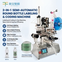 Machine d'étiquetage semi-automatique pneumatique et électrique pour bouteilles avec imprimante de date pour étiquettes en rouleau, utilisation dans l'industrie alimentaire