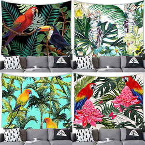 Perroquet Tapisseries En Vrac Grande Taille <span class=keywords><strong>Aquarelle</strong></span> Jungle Tropicale Plantes <span class=keywords><strong>Oiseaux</strong></span> Verts Tapisserie pour La Décoration Intérieure - Product Image 1