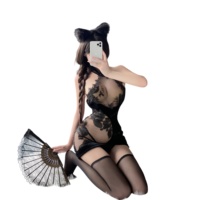 Set Lingerie Bodycon Qipao Cheongsam Beludru Bordir Retro Vintage Pakaian Tidur Seragam Oriental Cina Seksi Pakaian Malam Menggoda