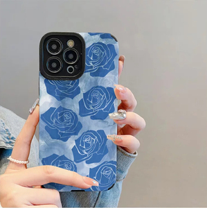 Custodia per cellulare in TPU in similpelle con stampa di rose blu bellissime per <span class=keywords><strong>iPhone</strong></span> X, XR, <span class=keywords><strong>11</strong></span>, 12, 13, 14, 15, 16, 17, 18 Pro Max - Product Image 1