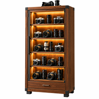 Lemari Kamera SAMDI S1 Walnut dengan Lampu LED untuk Penyimpanan Piringan Hitam, Headphone, dan Peralatan HiFi