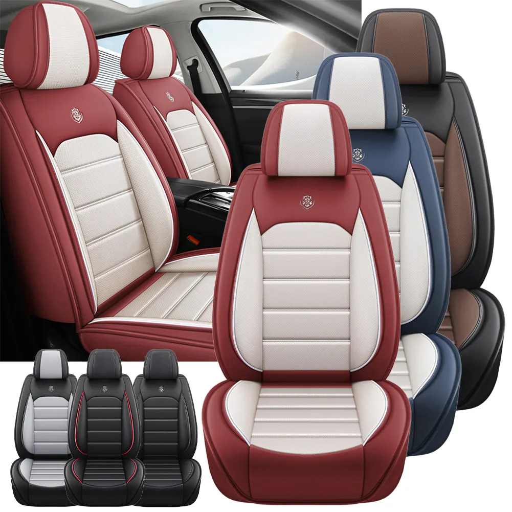 1: غطاء مقعد سيارة من الجلد الصناعي قابل للتنفس غطاء مقعد السيارة الأمامي حماية كاملة لمقعد السيارة إكسسوارات داخلية للسيارات
