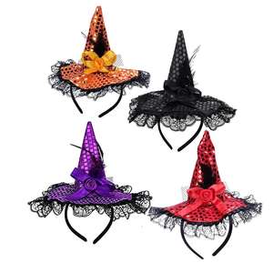 Diadema de bruja de Halloween para niños y adultos, sombrero con lentejuelas para fiesta - Product Image 2