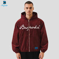 Sweat à capuche zippé en velours côtelé personnalisé pour homme, style streetwear vintage, coupe oversize, broderie sur mesure de haute qualité