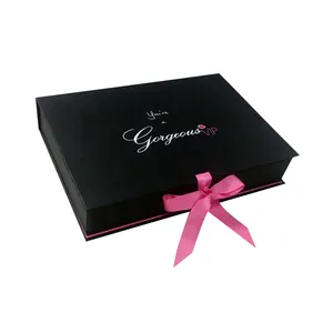 Luxury Custom Logo Rigid Cardboard Folding Magnetic閉鎖Black Paper Flat Packaging Gift Box