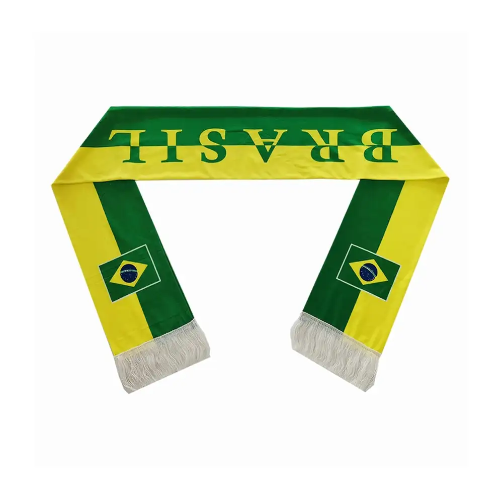 2022 дешевый полиэфирный шарф с принтом на заказ футбольный фанат бразильский атласный шарф