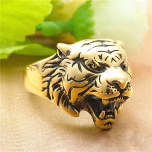 Tiger Head <b>Ring</b> Men's Stainless Steel Retro Gold Animal Shape Punk Style Jewelry Gift - Product Image 1