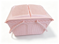 Panier de rangement rectangulaire ventilé en plastique PP, style tressé, avec poignées et double couvercle, portable, pour salle de bain, vente en gros usine