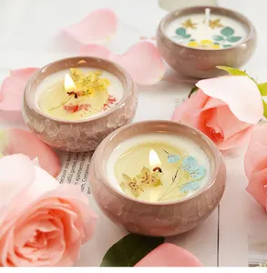 Private Label Dry Flowers Ceramic Candle Jar Soy Wax Mixed with Coconut Wax Scented Candle