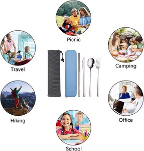 Juego de <span class=keywords><strong>cubiertos</strong></span> de viaje portátil de 4 piezas Juego de utensilios de camping de acero inoxidable con <span class=keywords><strong>estuche</strong></span> y bolsa - Product Image 5