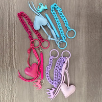 Nouvel An 2026 – Ensemble de porte-clés en forme de cœur en cuir PU avec chaîne en acrylique colorée et cordon en nylon, avec mini cheval, pour breloques de sac