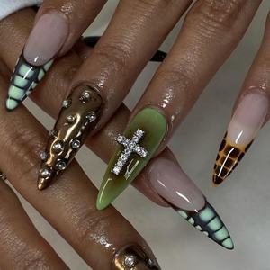 เล็บอะคริลิคแบบทำมือกดบนเล็บศิลปะการทำเล็บอัลมอนด์ทำด้วยมือ - Product Image 2