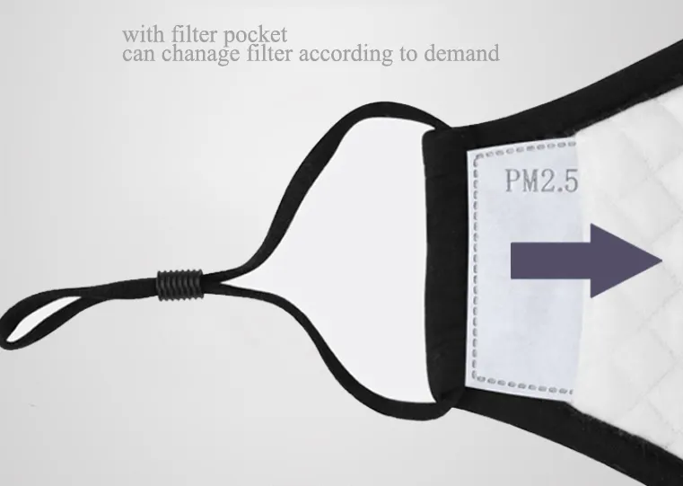 Impresión por sublimación personalizada Mascarilla de tela de mufla con filtro Recubrimientos faciales antipolvo reutilizables