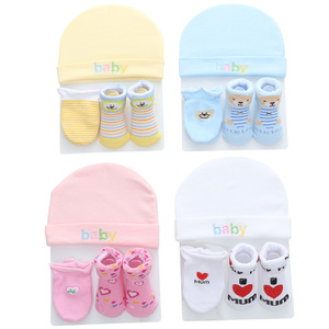 도매 3 개 아기 용품 세트 코튼 니트 아기 모자 + 양말 + 스크래치 장갑 쌍 - Product Image 3