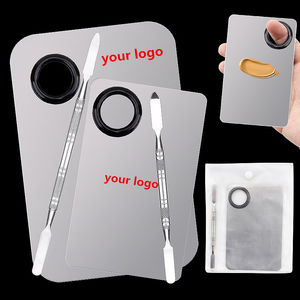 Mélangeur de palette de peinture en acier inoxydable avec logo personnalisé Plaque de fond de teint pour vernis à ongles Palette de mélange de plateau de maquillage avec spatule - Product Image 2