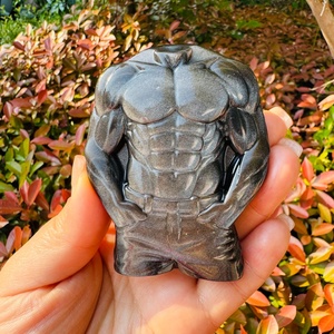 Figura de Hombre Tallada a Mano en <span class=keywords><strong>Obsidiana</strong></span> Plateada, Cristal Natural Curativo de Alta Calidad para Regalo, Venta al Por Mayor - Product Image 2