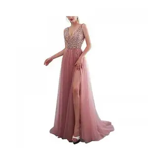 gowns for women Acrylic Long Evening Dress deep V & side slit & different size for choice 417088