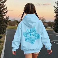 Sweat à capuche bleu clair mignon pour femme, style preppy, motif fleur d'hibiscus, pull respirant en tissu tricoté 320 g/m²