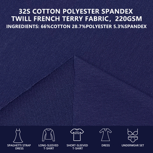 Tela de felpa francesa de poliéster, algodón y spandex 32S, 185 cm de ancho, 220 g/m², tejido elástico para sudaderas con capucha, conjuntos informales. - Product Image 2