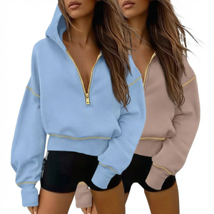 <b>Women's</b> Half Zip Hooded Sweatshirt Cropped Pullover <b>Hoodie</b> Long Sleeve Casual Autumn Winter - Product Image 1