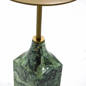 Mesa Lateral de Mármore Verde Natural, Mesa Redonda Pequena de Metal Luxuosa, Mesa de Canto para Sofá para Hotel, Vila, Apartamento - Product Image 4