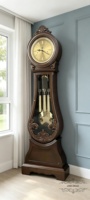Horloge de grand-père rustique vintage en bois massif Zhao, avec mécanisme Hermle, pendule, design arqué et phases de lune