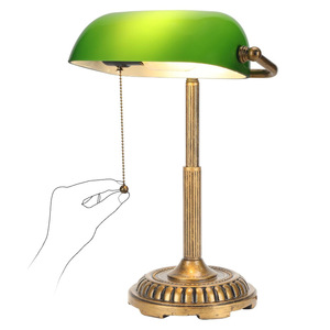 Green Glass Desk <b>Lamp</b> Brass Base Traditional Style Pull Chain Switch <b>Office</b> Library Decor Lighting - Product Image 5
