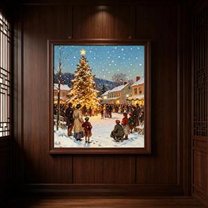 Tableau mural LED de Noël, scène de patinage <span class=keywords><strong>sur</strong></span> glace hivernale avec lumières chaleureuses, décoration de vacances style ferme vintage - Product Image 5
